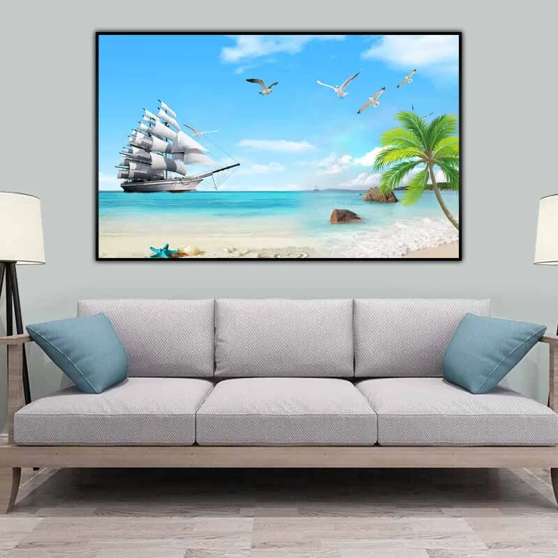 Tranh phong cảnh biển phòng thủy thuận buồm xuối gió