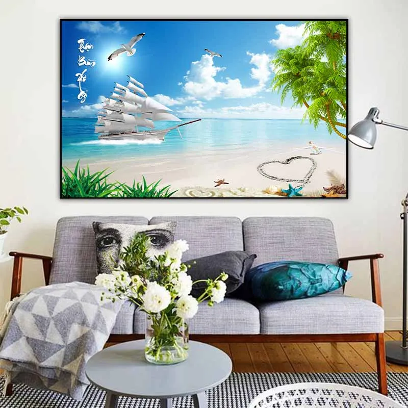 Tranh phong thủy thuận buồm xuôi gió và đàn chim hải âu