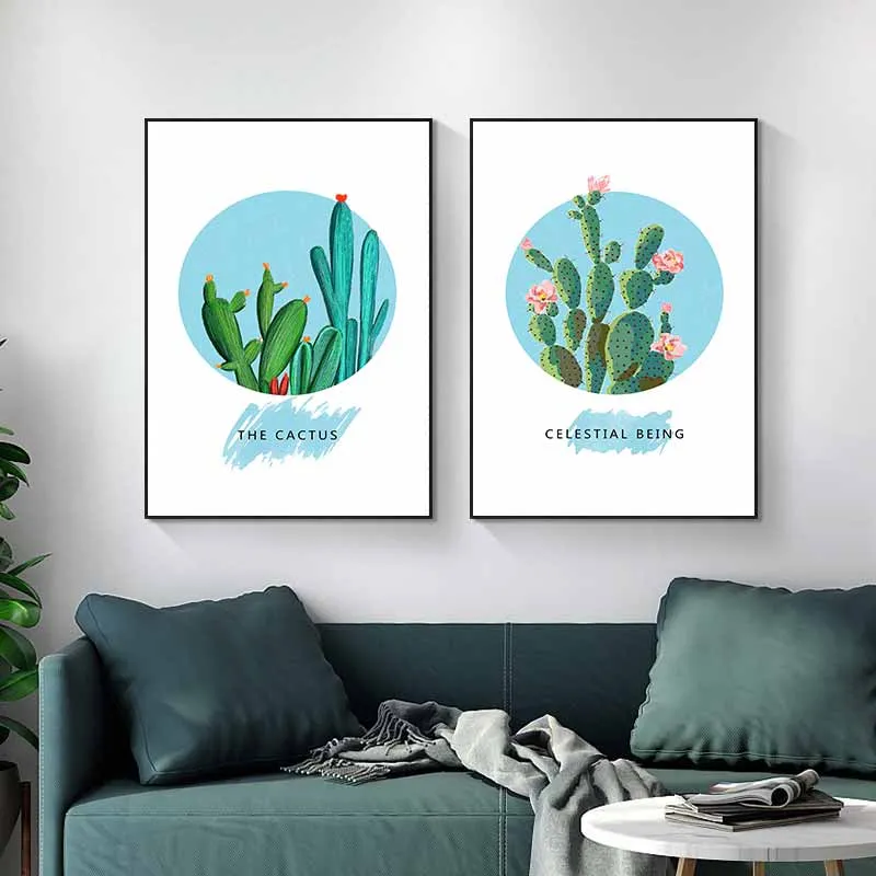 Tranh chim hồng hạc và cây xương rồng kết hợp chữ