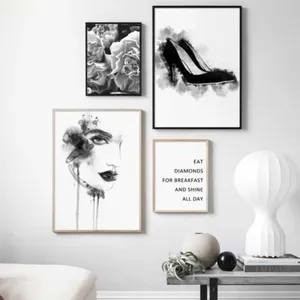 Tranh Scandinavian cô gái, đôi giày, hoa kết hợp chữ