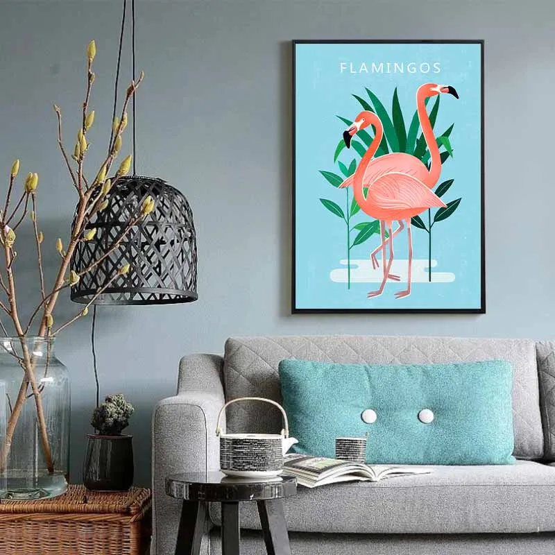 Tranh chim hồng hạc và cây xương rồng kết hợp chữ