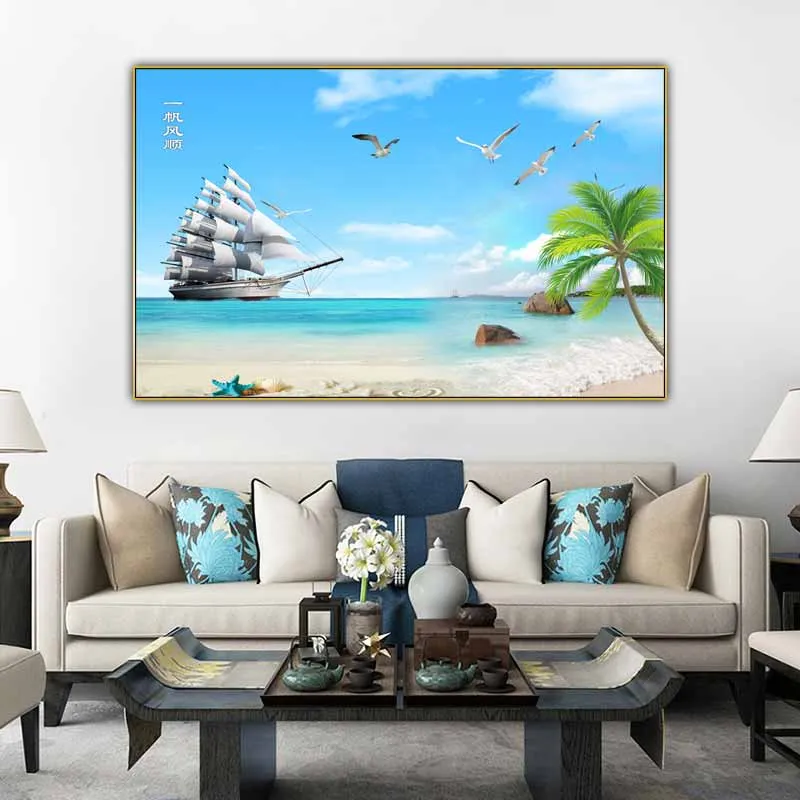 Tranh phong cảnh biển phòng thủy thuận buồm xuối gió