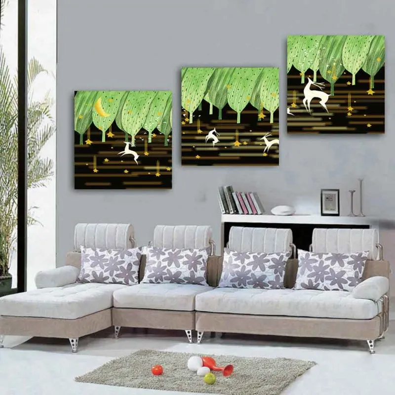 Tranh canvas đàn hươu và rừng cây trừu tượng