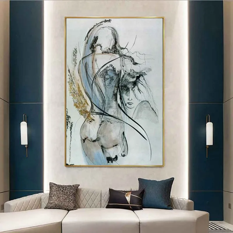 Tranh canvas các đường nét cô gái khỏa thân trừu tượng