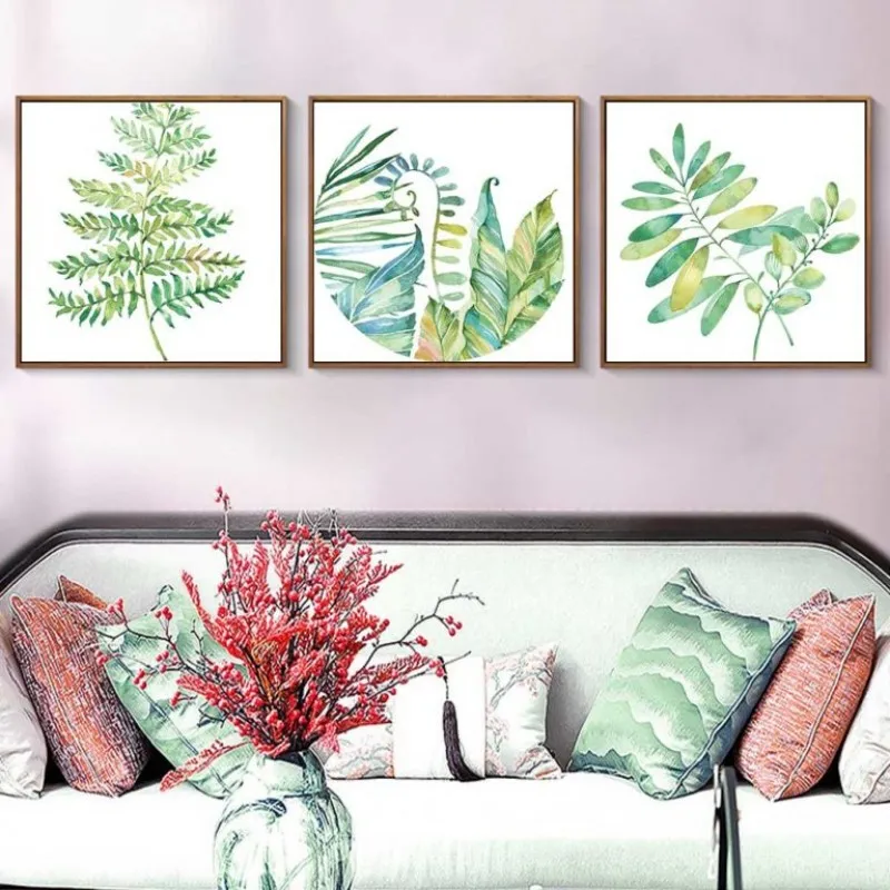 Tranh canvas lá cây màu nước khung vuông