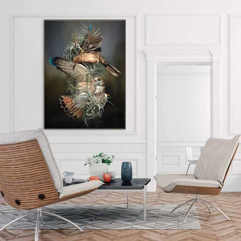 Tranh gia đình chim chiến đấu bảo vệ tổ