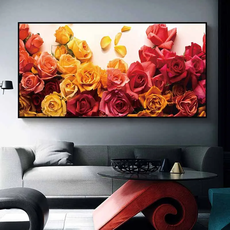 Tranh hoa hồng vàng và đỏ