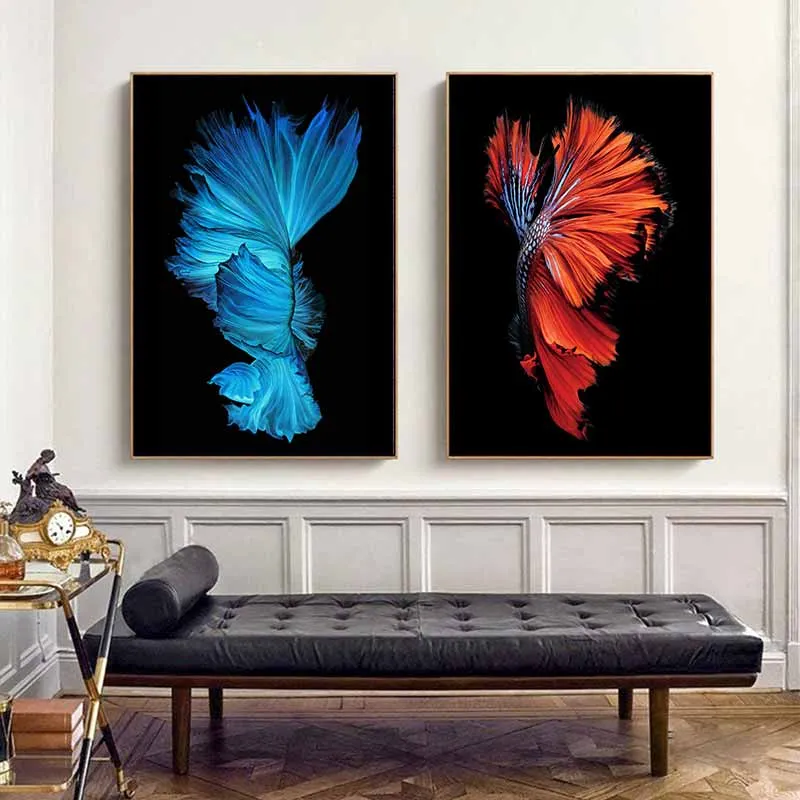 Tranh cá phướng, cá xiêm, cá chọi, cá đá, cá beta nhìn từ phía sau