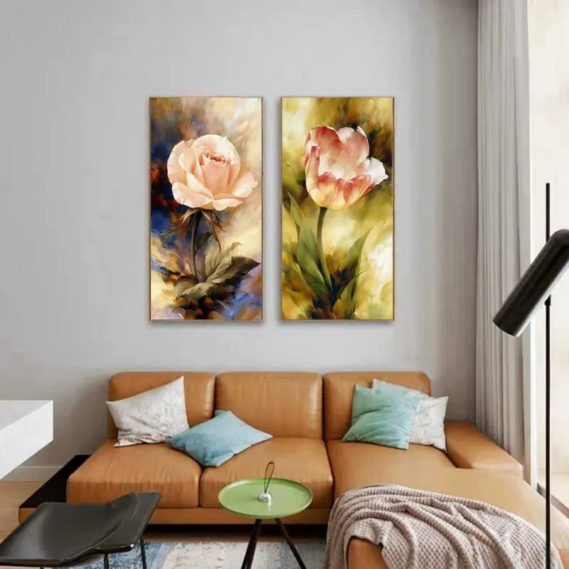 Tranh hoa tulip và hoa hồng