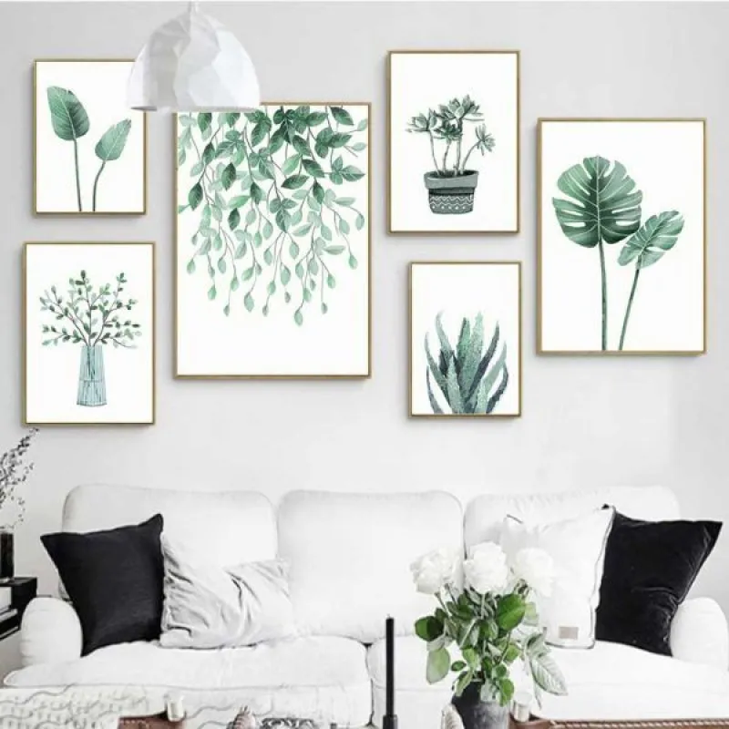 Tranh lá cây nhiệt đới lá cọ, cây xương rồng