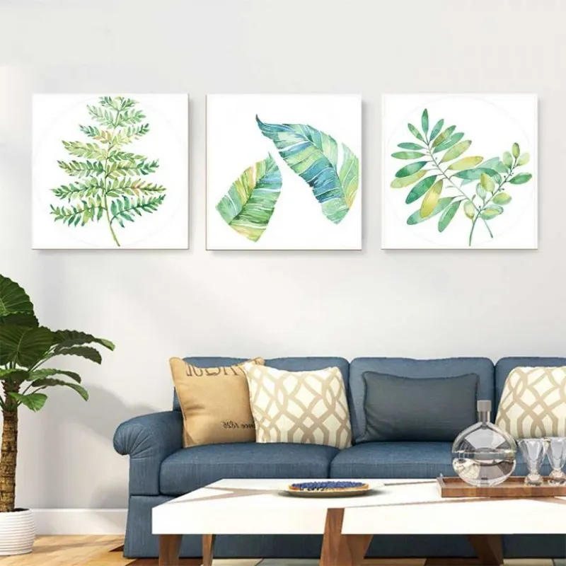 Tranh canvas lá cây màu nước khung vuông