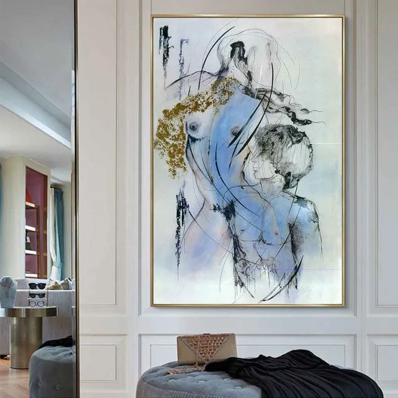 Tranh canvas các đường nét cô gái khỏa thân trừu tượng