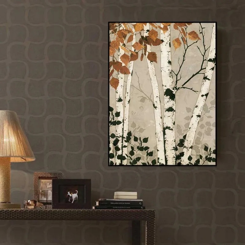 Tranh rừng cây lá vàng mùa thu trừu tượng