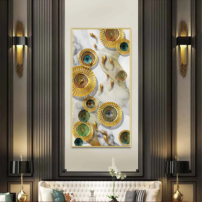 Tranh canvas phong thủy 9 con cá chép cửu ngư trừu tượng