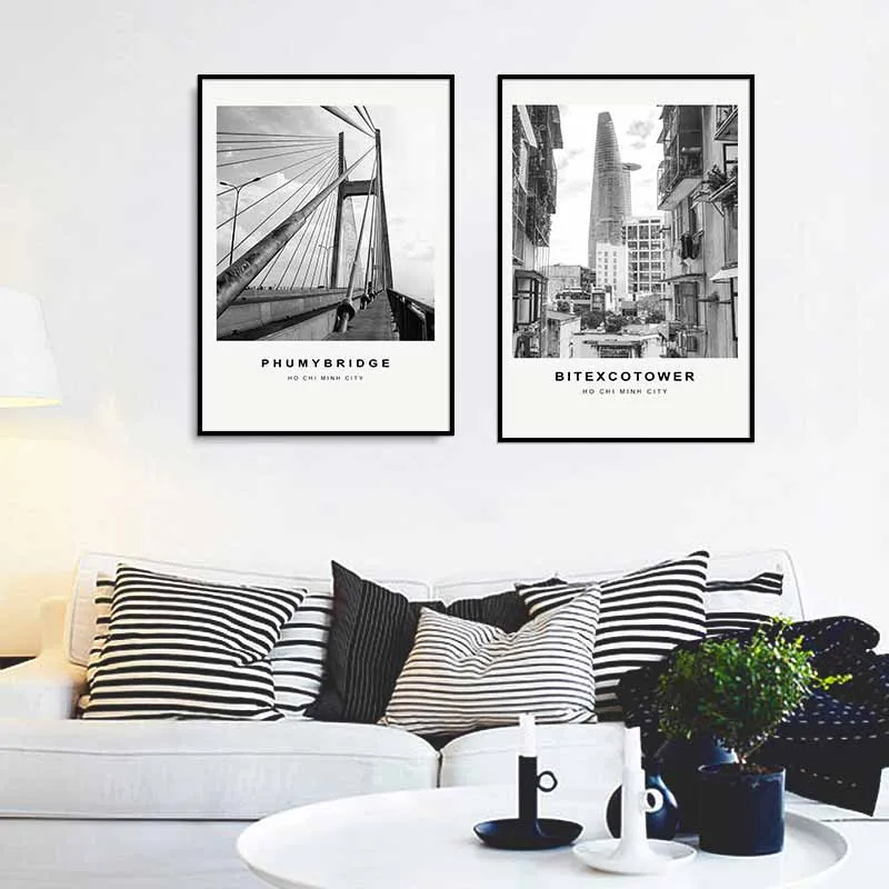 Tranh phong cảnh cầu Phú Mỹ và tòa nhà Bitexco