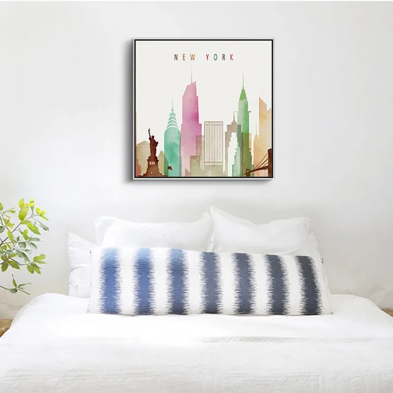 Tranh khổ vuông phong cảnh thành phố Big Ben, London Bridge, New York, Eiffel