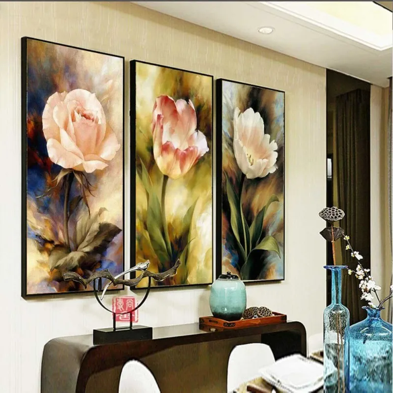 Tranh hoa tulip và hoa hồng