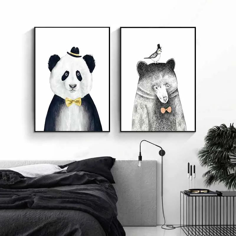Tranh động vật gấu trúc, sư tử và gấu nâu
