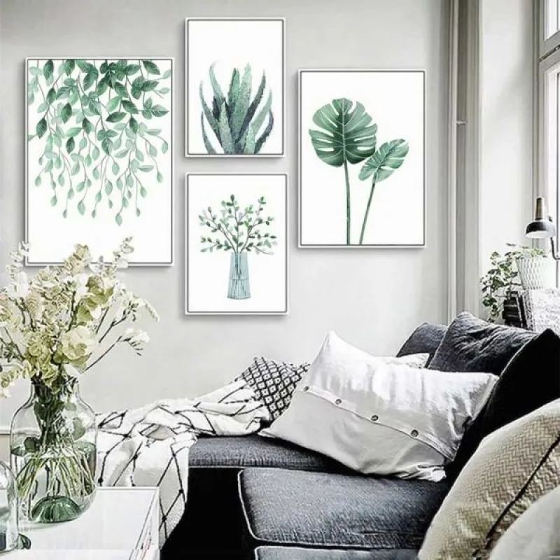Tranh lá cây nhiệt đới lá cọ, cây xương rồng