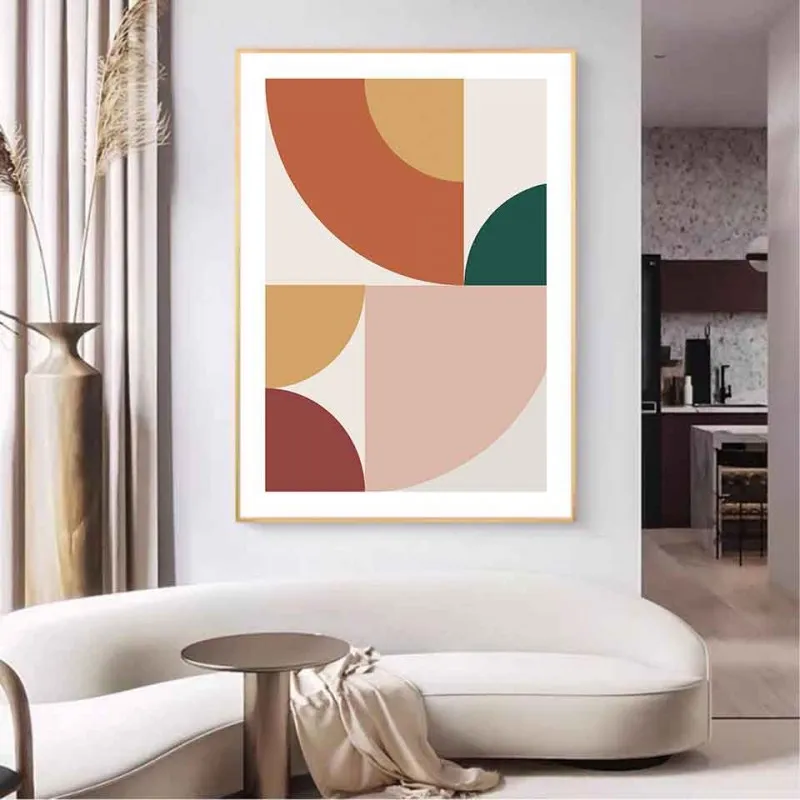 Tranh canvas trừu tượng các khối 1 phần 4 hình tròn