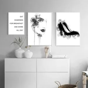 Tranh Scandinavian cô gái, đôi giày, hoa kết hợp chữ