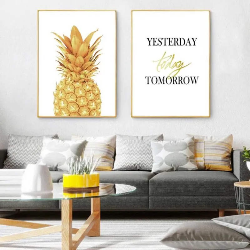 Tranh canvas Scandinavian quả dứa vàng kết hợp chữ