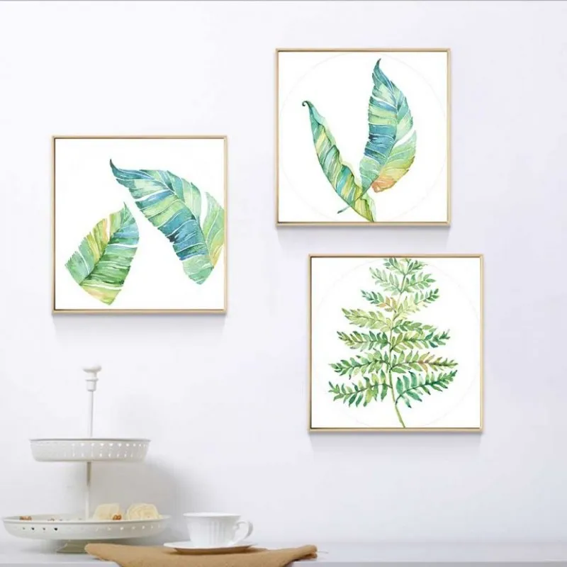 Tranh canvas lá cây màu nước khung vuông