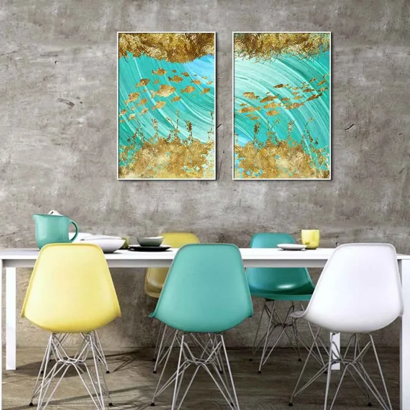 Tranh canvas trừu tượng đàn cá vàng golden