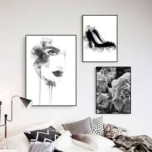 Tranh Scandinavian cô gái, đôi giày, hoa kết hợp chữ