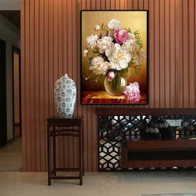 Tranh bình hoa mẫu đơn