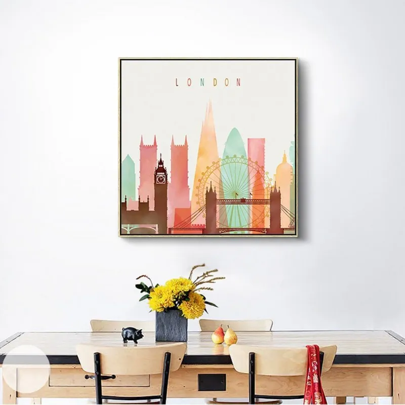 Tranh khổ vuông phong cảnh thành phố Big Ben, London Bridge, New York, Eiffel