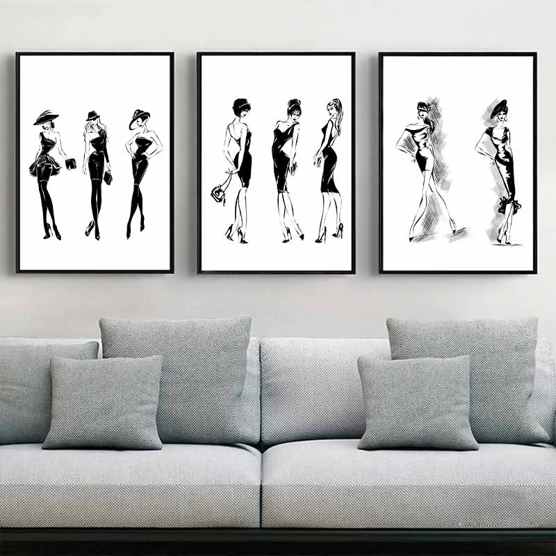 Tranh các cô gái vũ công với các đường nét đơn giản