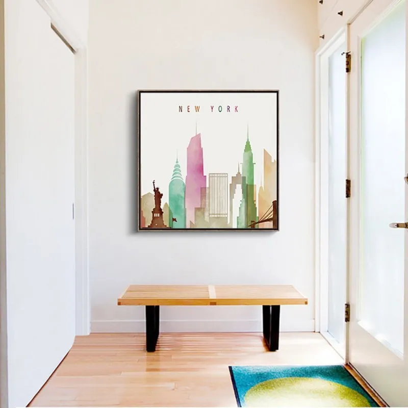 Tranh khổ vuông phong cảnh thành phố Big Ben, London Bridge, New York, Eiffel