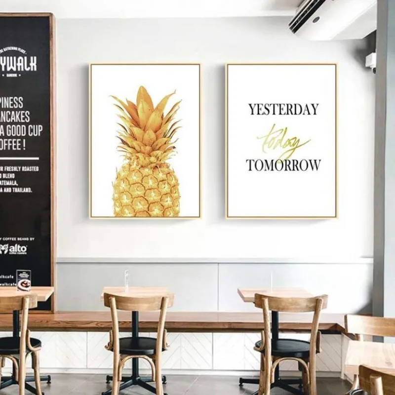 Tranh canvas Scandinavian quả dứa vàng kết hợp chữ