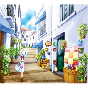 Tranh Canvas Cô Gái Đi Dạo Dưới Nắng Hè Khu Phố Châu Âu