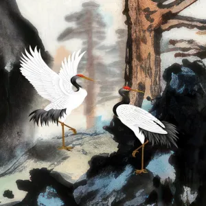 Tranh Thủy Mặc Cổ Điển: Tùng, Hạc và Non Nước