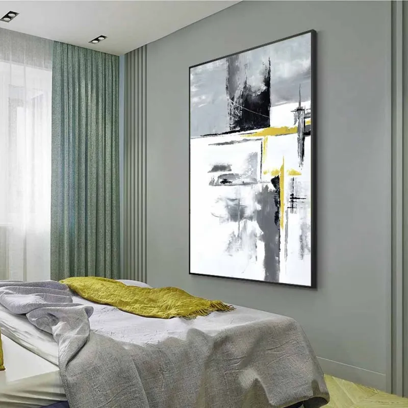 Tranh canvas trừu tượng trắng đen vàng
