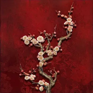 Cành Đào Trên Nền Đỏ Cổ Điển