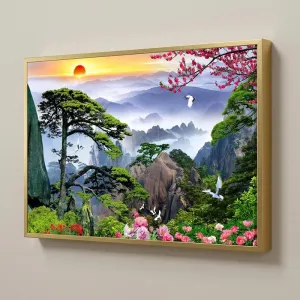 Tranh Canvas Sơn Thủy Hữu Tình: Tùng Hạc Diên Niên Và Cảnh Sắc Thiên Nhiên Hùng Vĩ