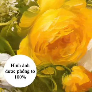 Tranh Canvas Tĩnh Vật Bình Hoa Hồng Vàng Và Ly Trắng Nghệ Thuật