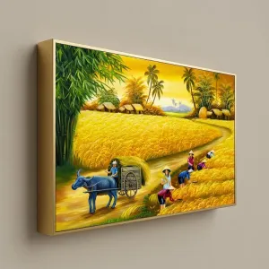 Tranh Canvas Đồng Quê Mùa Gặt Lúa Chín Vàng – Mang Bình Yên Vào Không Gian Sống