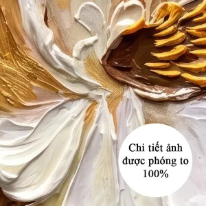 Tranh Canvas Hoa Mẫu Đơn Trắng Vàng 3D Sang Trọng - Nghệ Thuật Đắp Nổi Hiện Đại