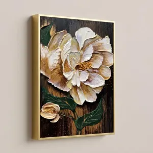Tranh Canvas Hoa Mẫu Đơn Trắng Vàng 3D Sang Trọng - Nghệ Thuật Đắp Nổi Hiện Đại