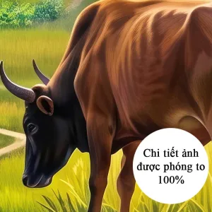 Tranh Canvas Làng Quê Việt Nam - Cảnh Đồng Quê Chăn Trâu Bên Dòng Suối