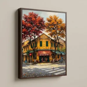 Tranh Canvas Phố Cổ Hà Nội: Nhà May Hoa Mai Mùa Thu Vàng Hoài Cổ