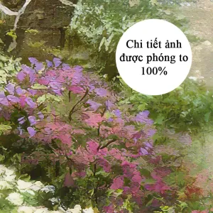 Tranh Canvas Phong Cảnh Cây Cầu Đá Và Vườn Hoa Thần Tiên Lãng Mạn