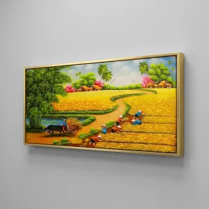 Tranh Canvas Phong Cảnh Đồng Quê Mùa Lúa Chín Vàng Bình Yên