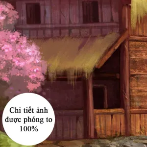 Tranh Canvas Phong Cảnh Mùa Xuân Hoa Anh Đào Và Thác Nước Thơ Mộng