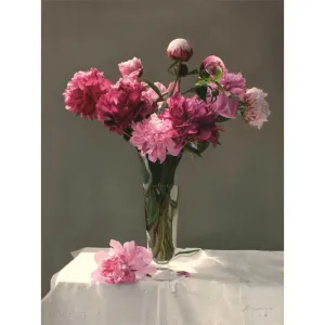 Tranh Canvas Tĩnh Vật Bình Hoa Mẫu Đơn (Peony) Hồng Sang Trọng