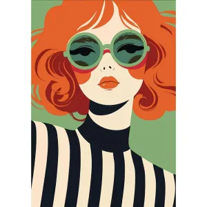 Tranh Canvas chân dung Pop Art cô gái tóc cam với kính mát thời trang